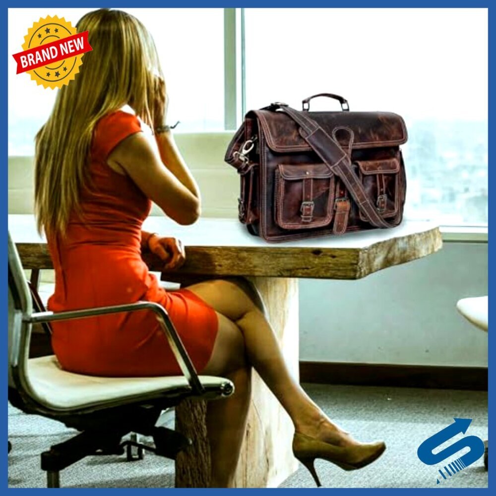 Vintage Leather Messenger Bag Handmade Full Grain Crossbody Satchel Briefcase - Picture 6 of 6